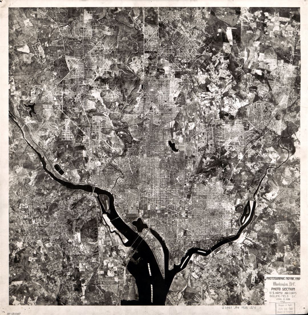 Large scale old photographic mosaic map of Washington D.C. - 1928