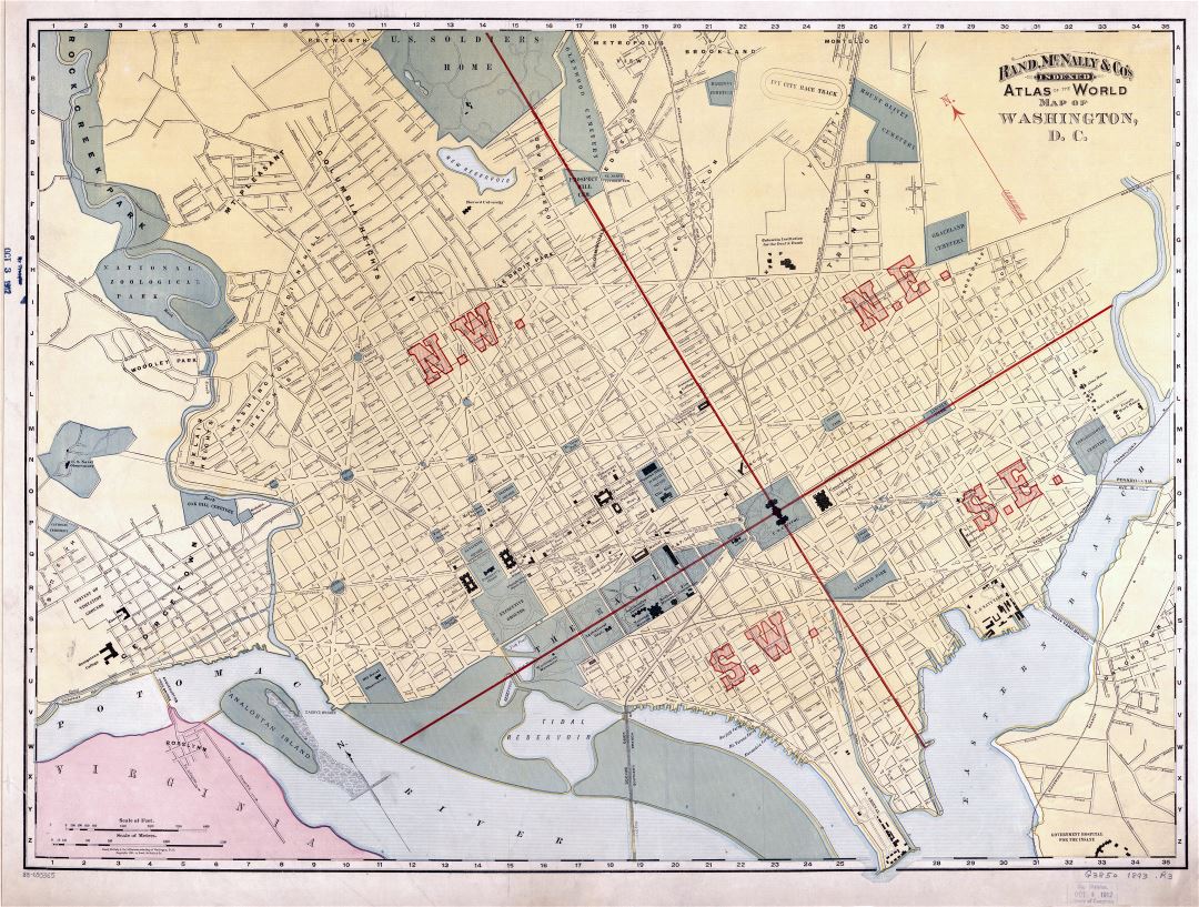 Large scale old Rand McNally & Co map of Washington D.C. - 1893