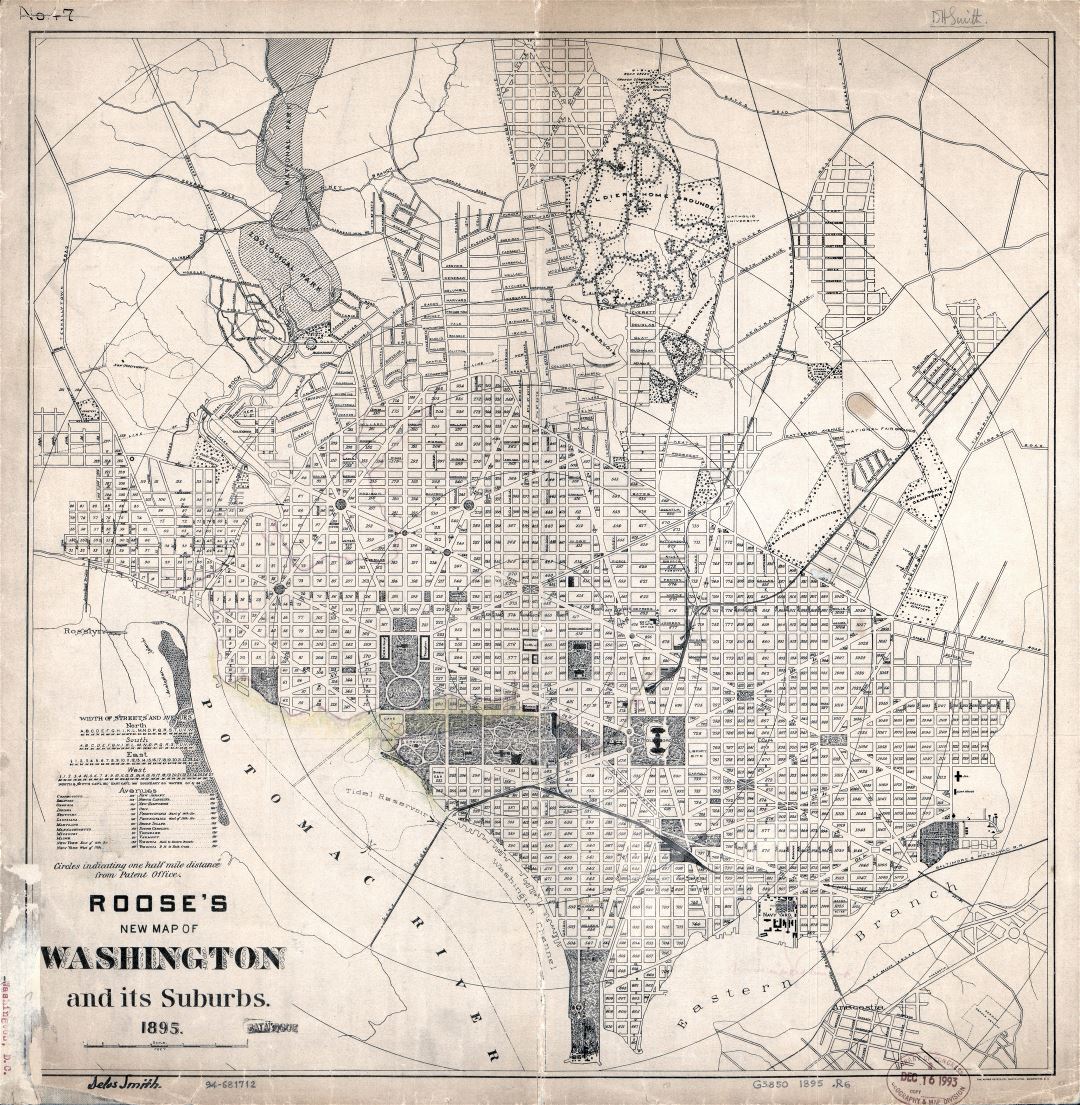 Large scale old Roose's new map of Washington and its suburbs - 1895