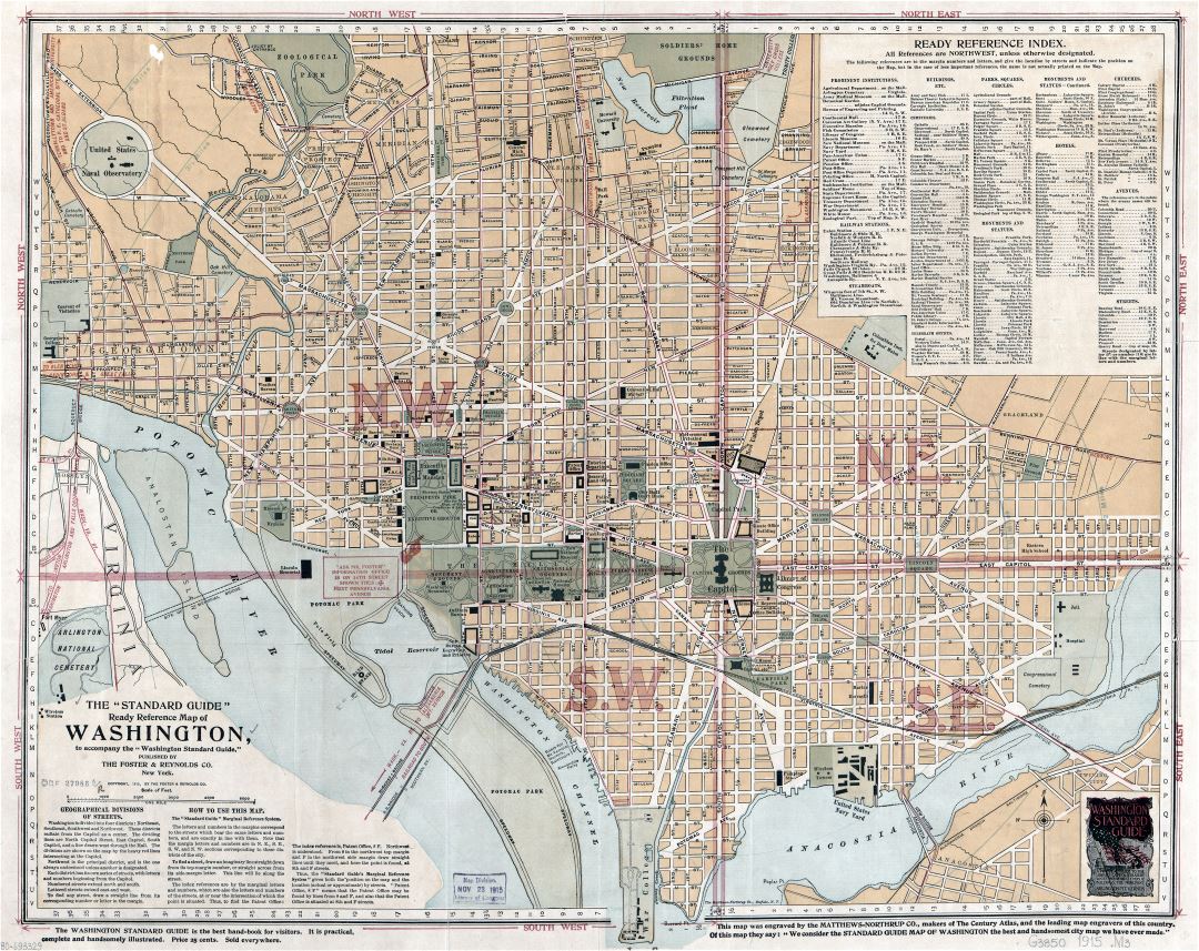 Large scale old standard guide map of Washington D.C. - 1915