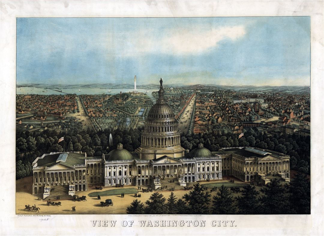 Large scale old view of Washington city - 1871