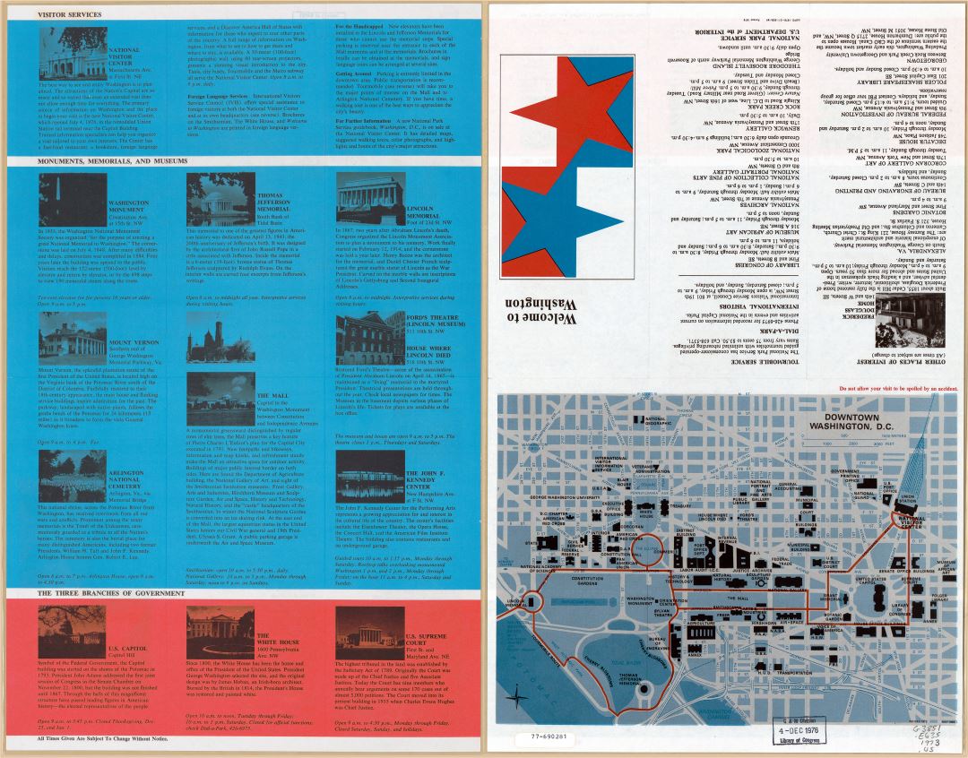 Large scale tourist map of Downtown of Washington D.C. - 1976