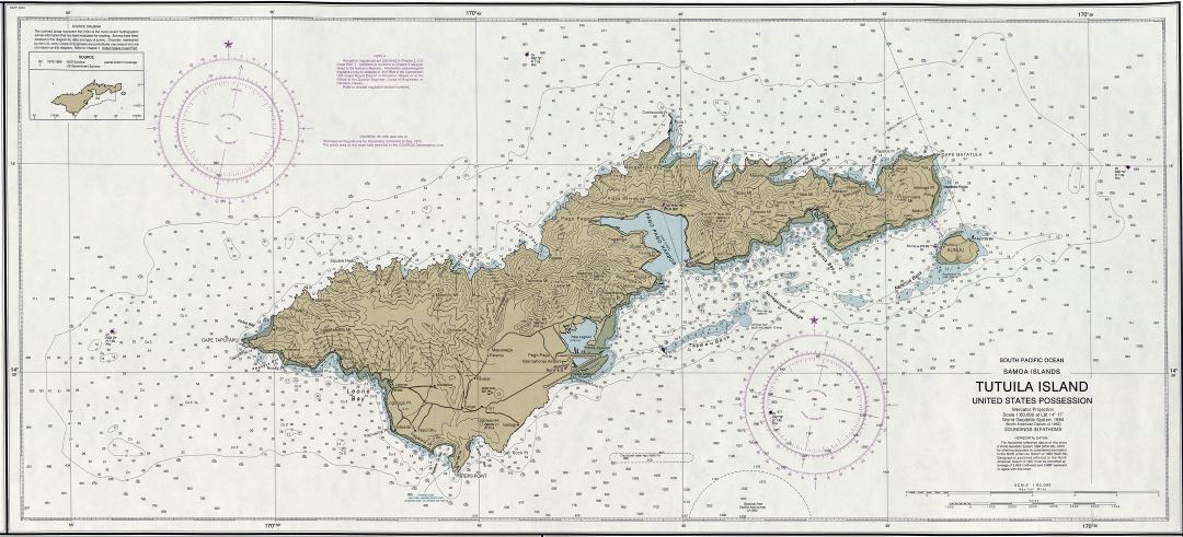 Large detailed nautical map of Tutuila Island, American Samoa - 2006