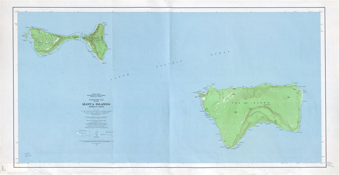 Large detailed topographical map of Manua Islands, American Samoa