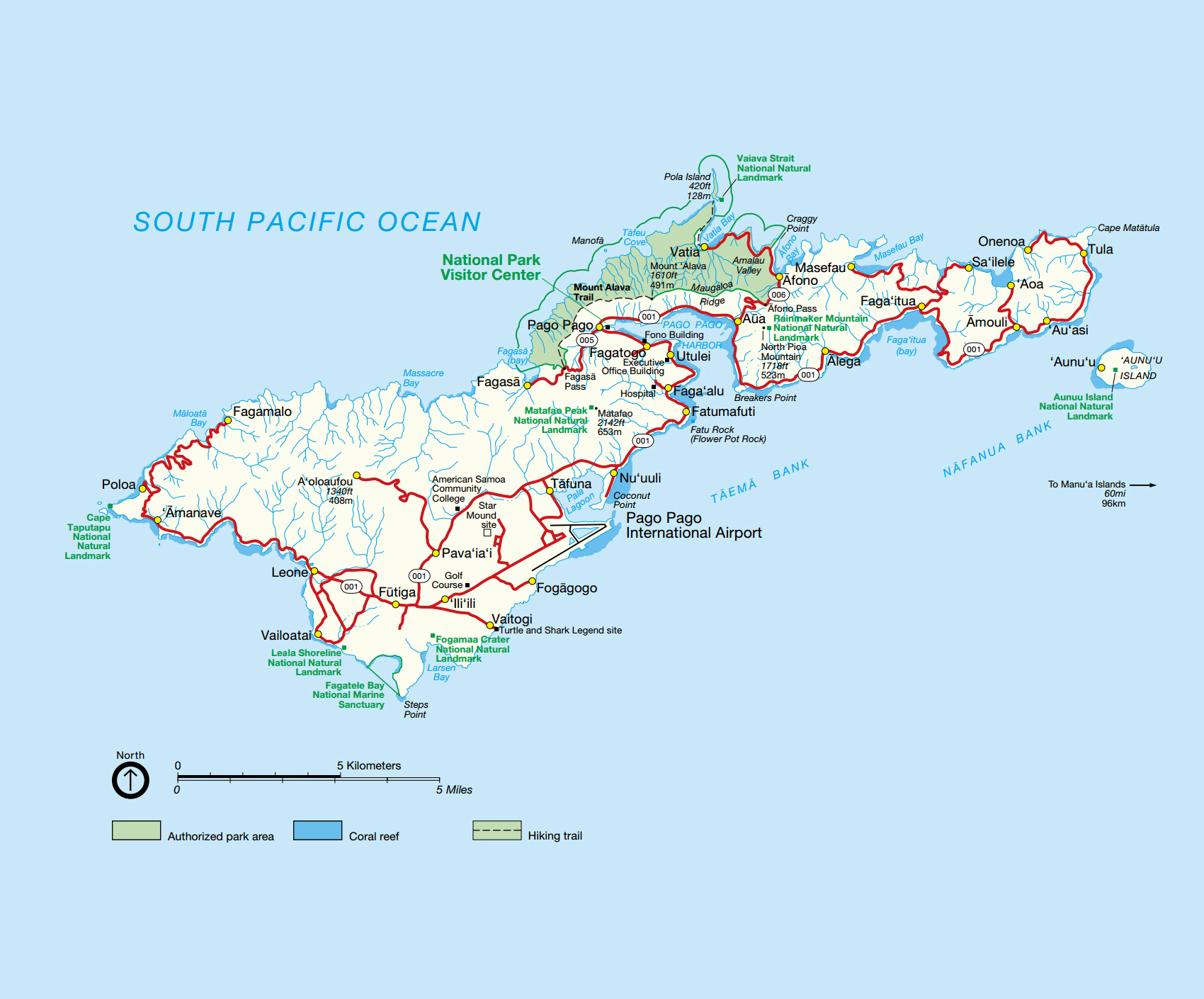 Large National Parks Map Of Tutuila Island American Samoa With