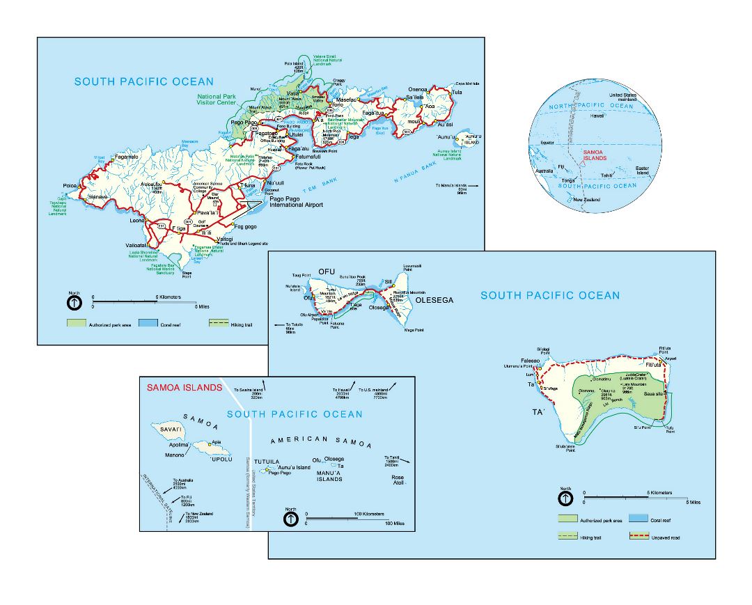 Large political map of American Samoa with other marks