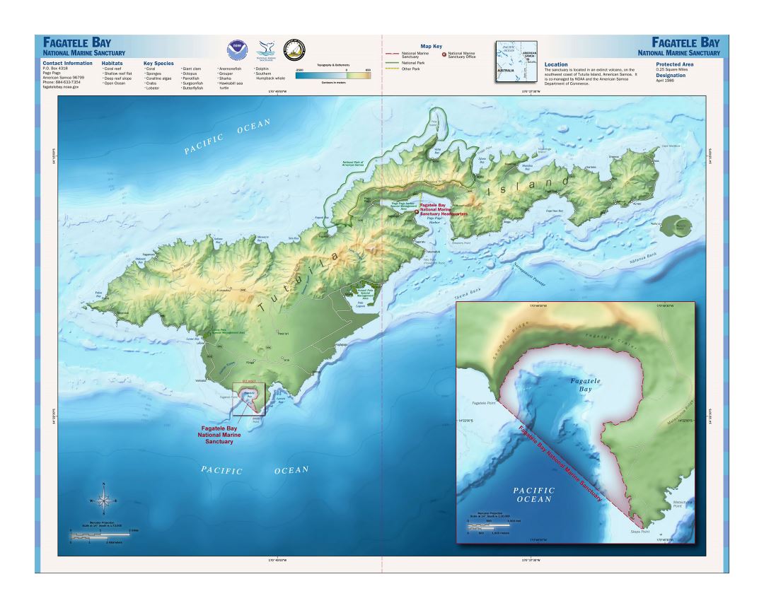 Large relief map of Tutuila Island, American Samoa