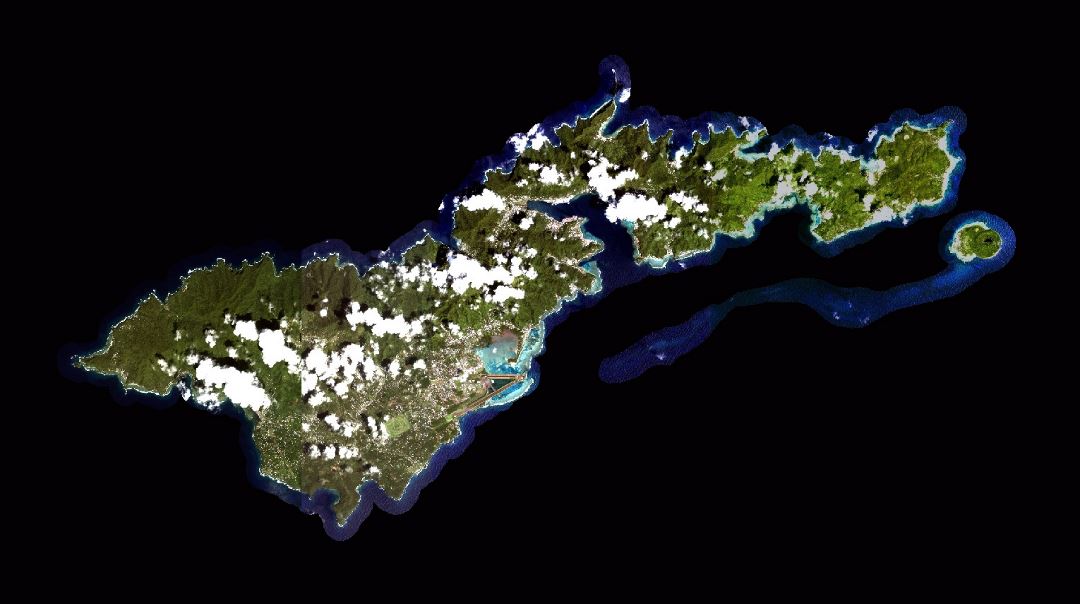 Large satellite map of Tutuila Island, American Samoa
