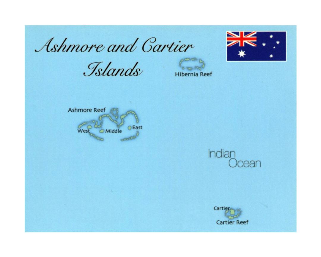 Large map of Ashmore and Cartier Islands with flag
