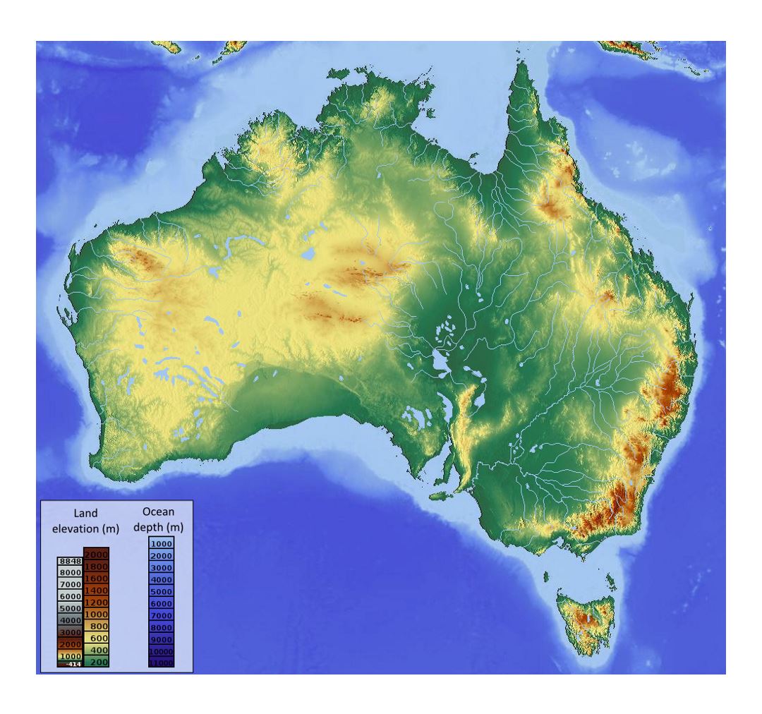 Detailed elevation map of Australia