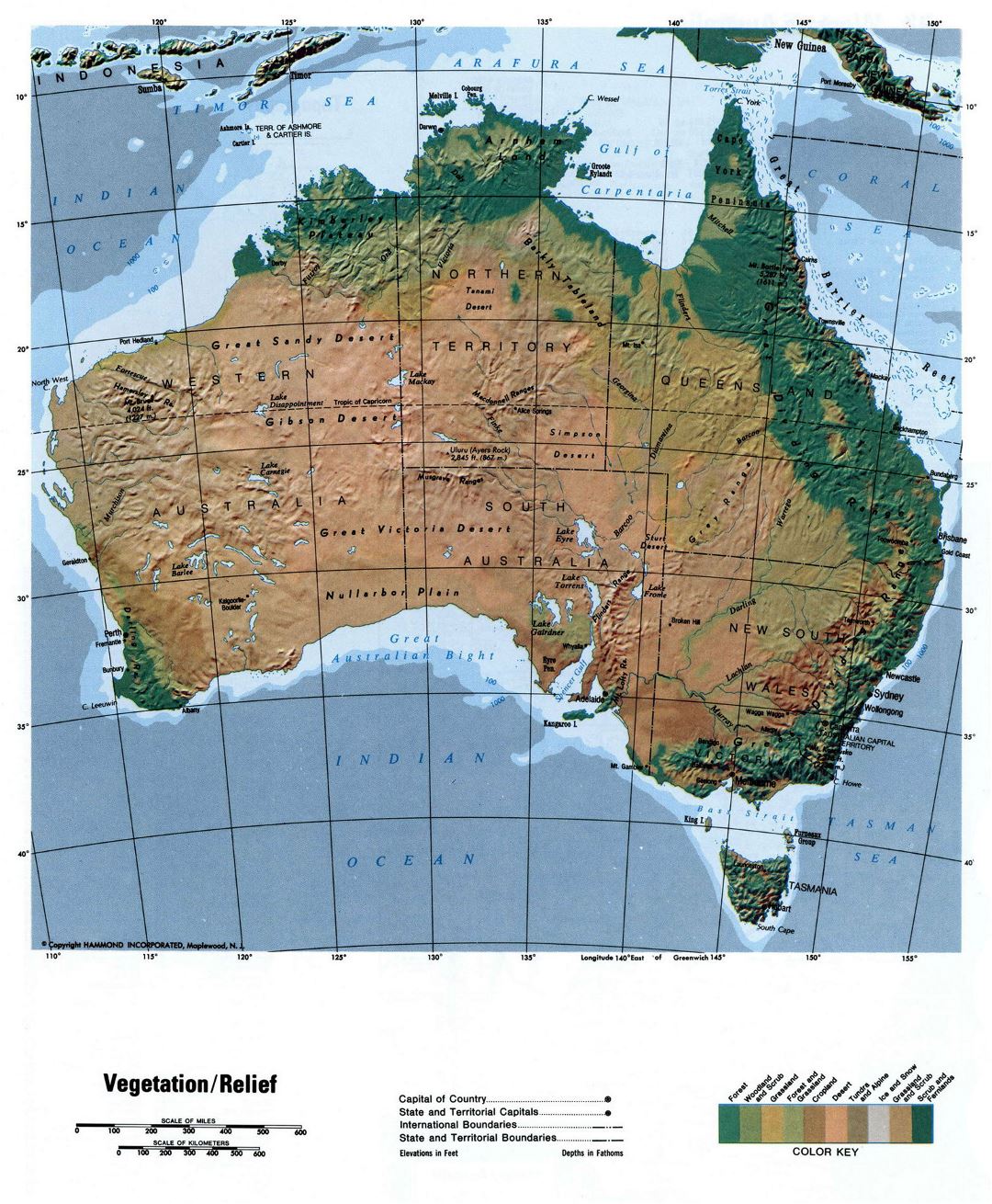 Detailed relief map of Australia