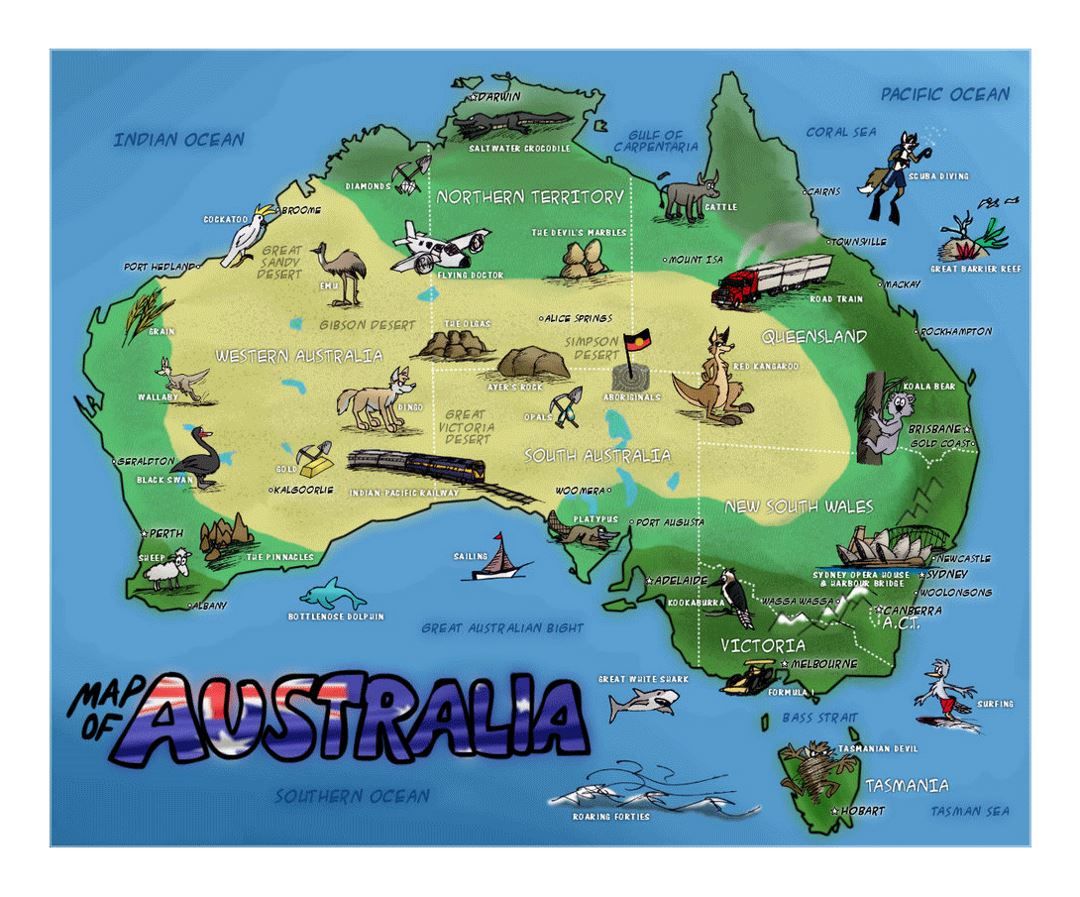 Detailed travel illustrated map of Australia