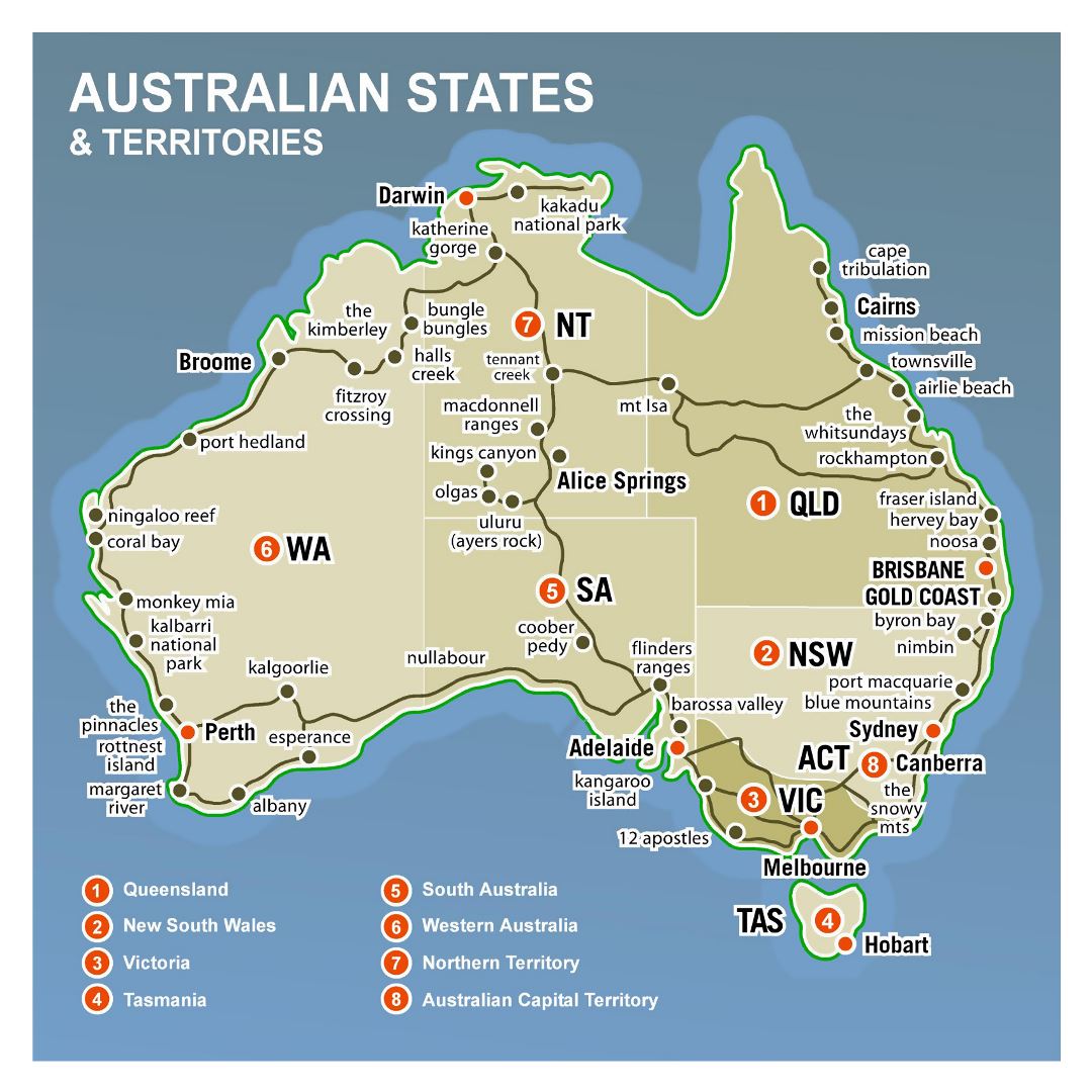Large detailed Australia states and territories map