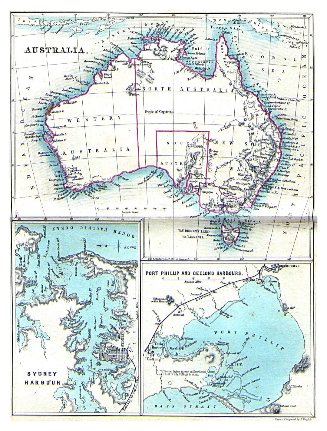 Large detailed old map of Australia - 1860