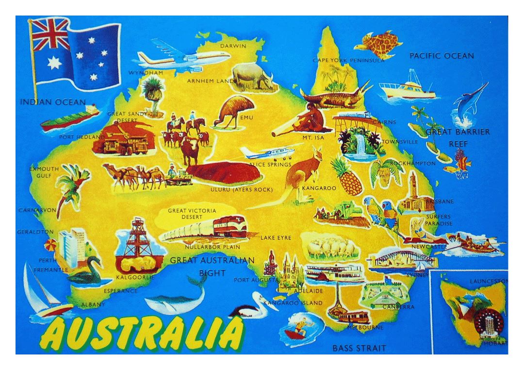 Large detailed tourist illustrated map of Australia