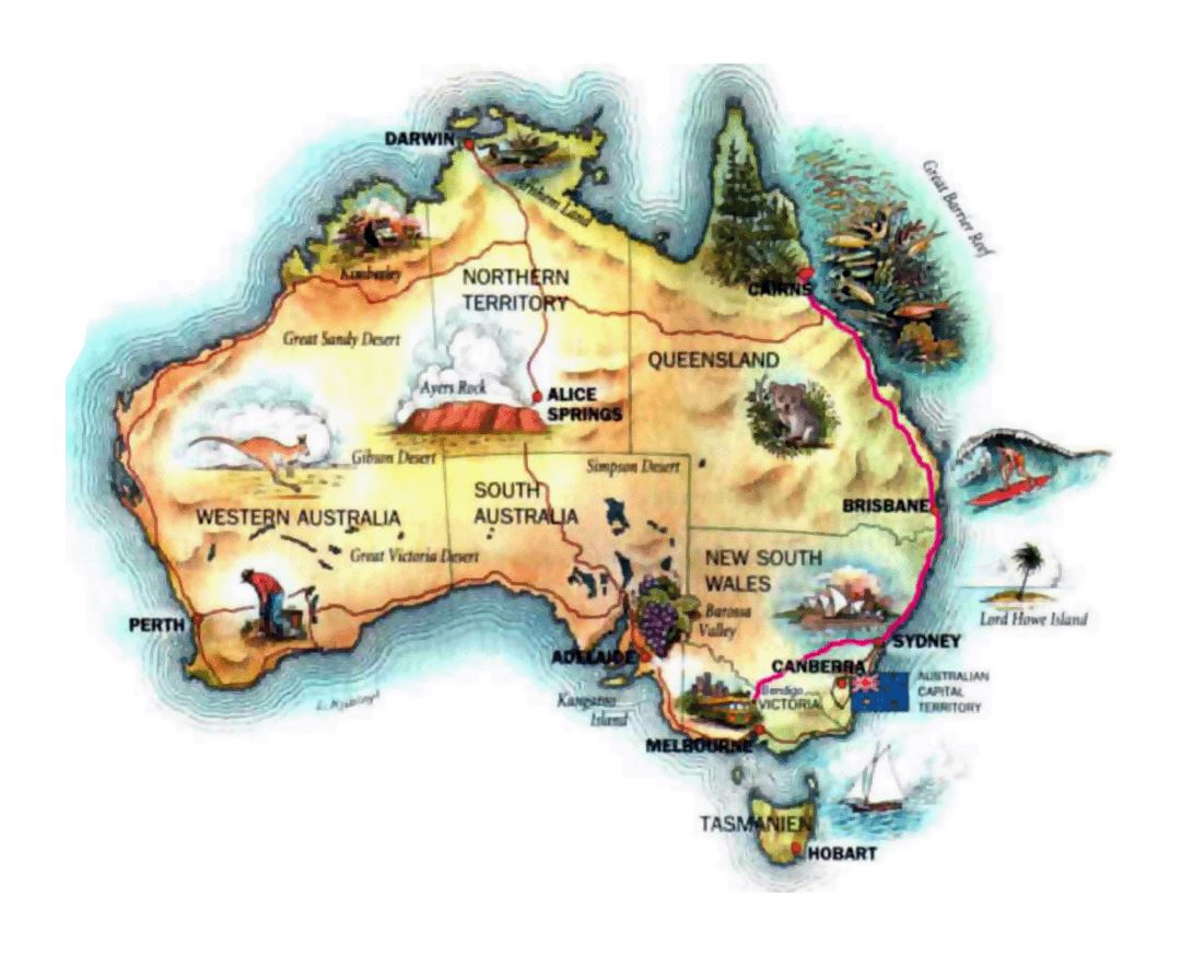 Large illustrated map of Australia