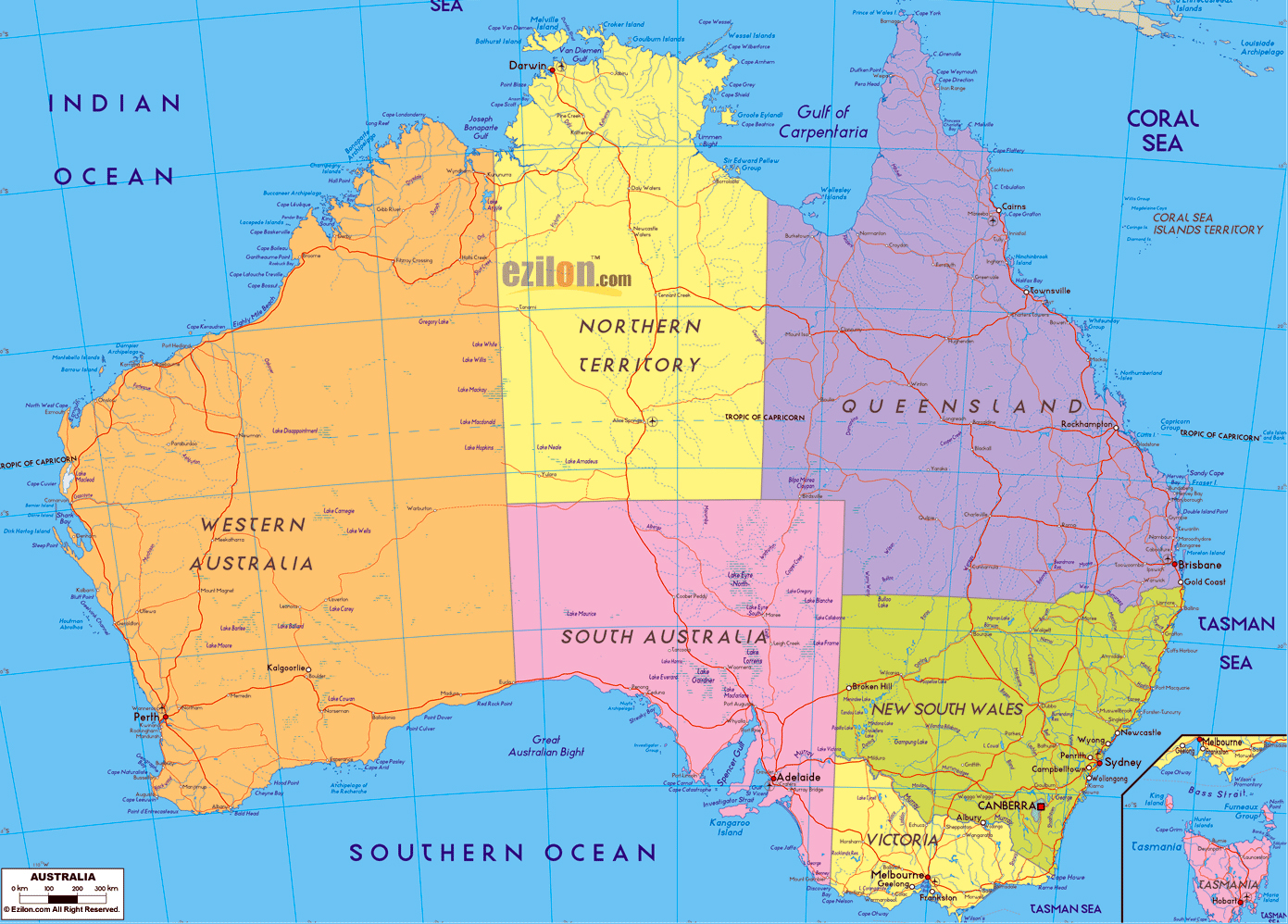 Large Political And Administrative Map Of Australia With Roads Cities And Airports 