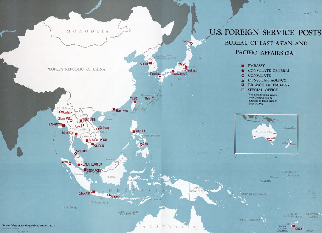 Large scale detailed map of U.S. Foreign Service posts, Bureau of East Asian and Pacific Affairs - 1971