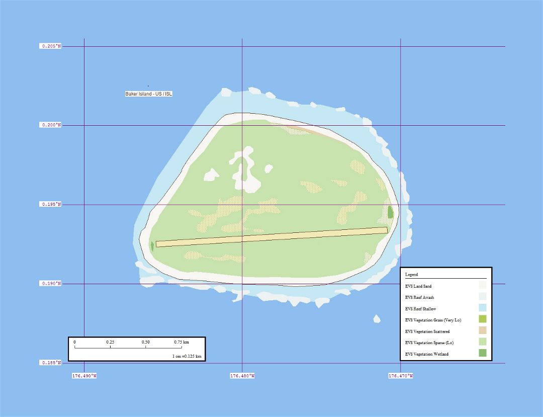 Detailed map of Baker Island with other marks
