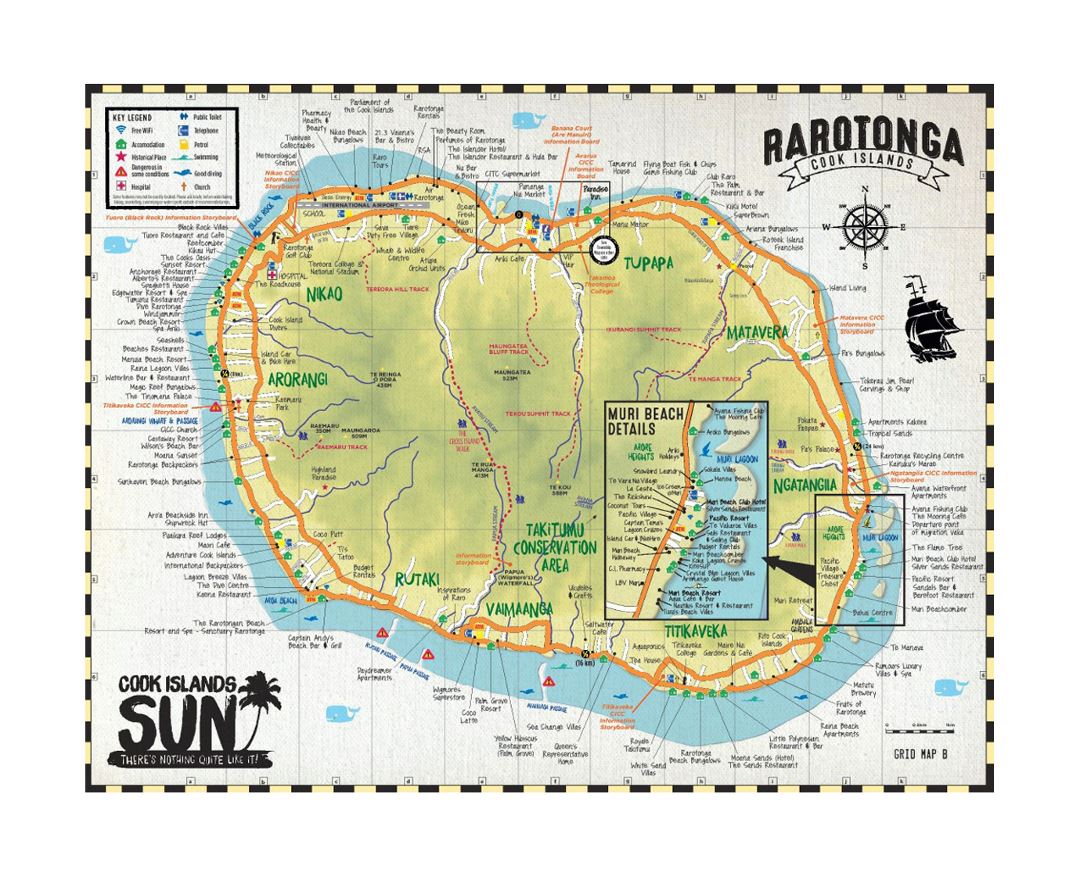 Detailed travel map of Rarotonga, Cook Islands