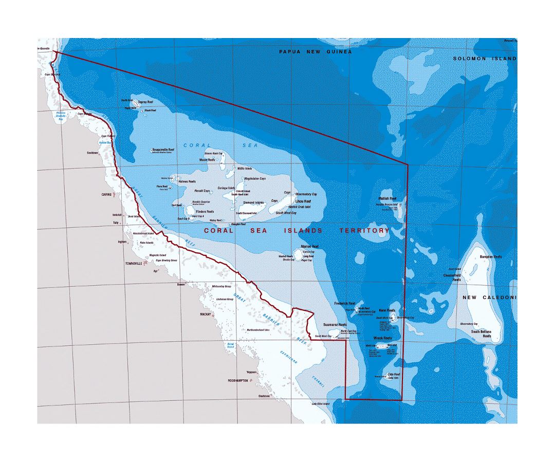 Topographical map of Coral Sea Islands