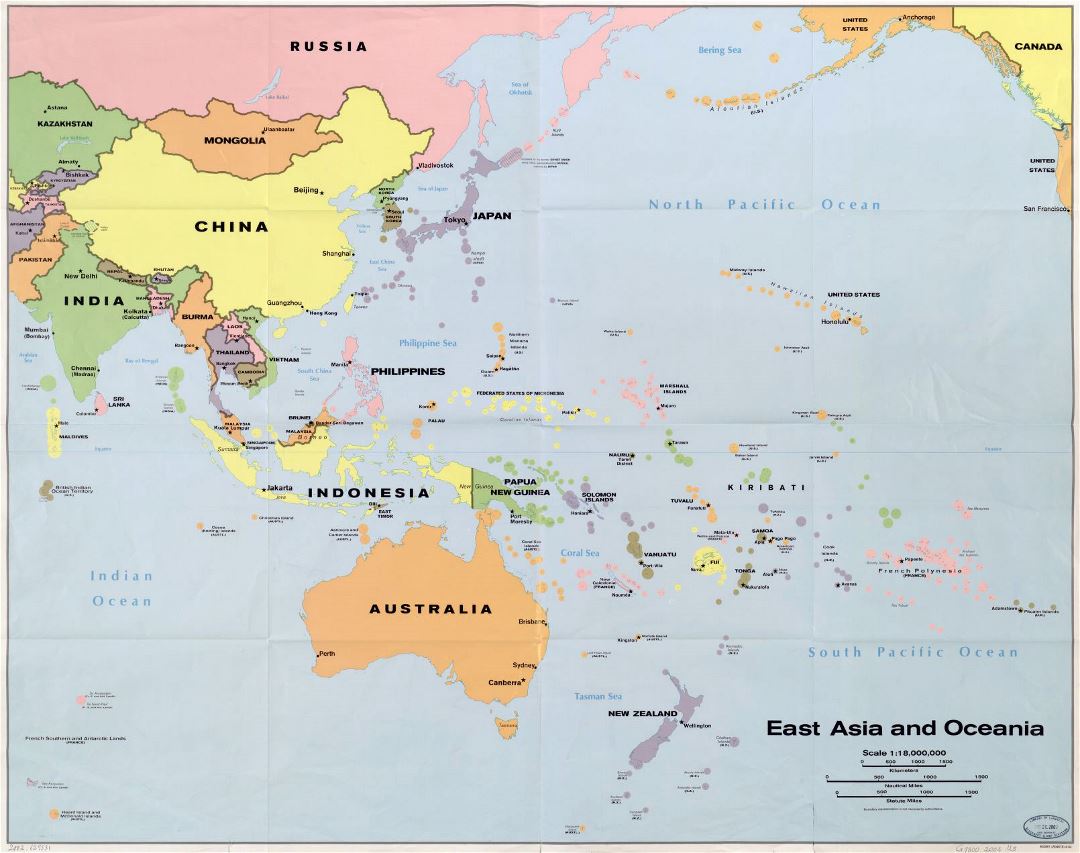 Detailed political map of East Asia and Oceania