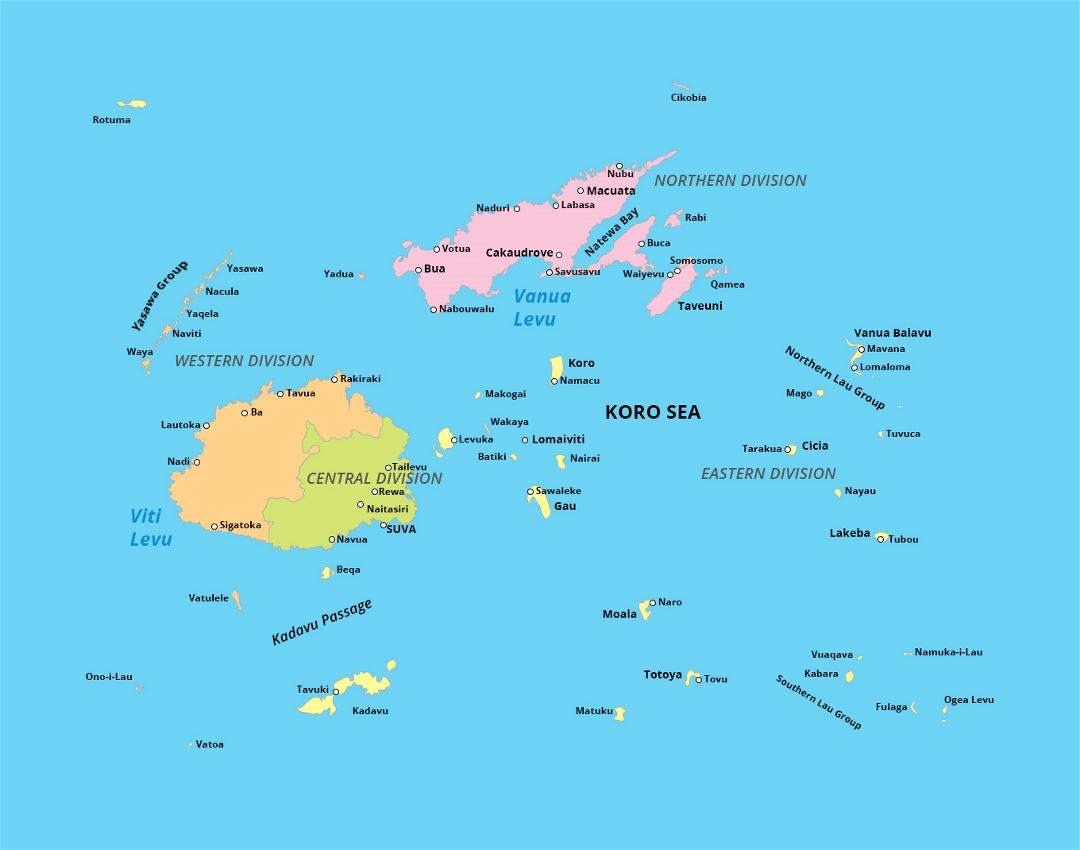 Detailed administrative map of Fiji