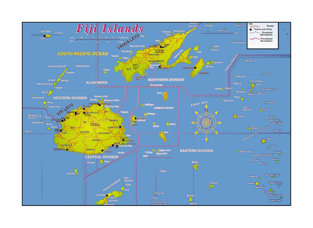 Detailed Fiji Islands map with other marks