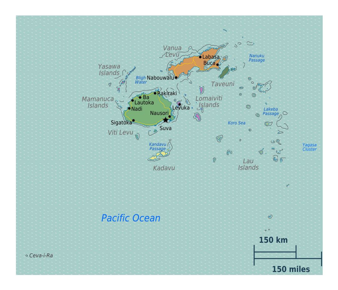 Large detailed regions map of Fiji