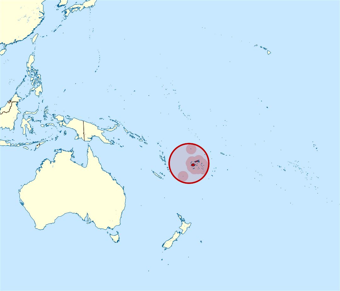 Large location map of Fiji in Oceania