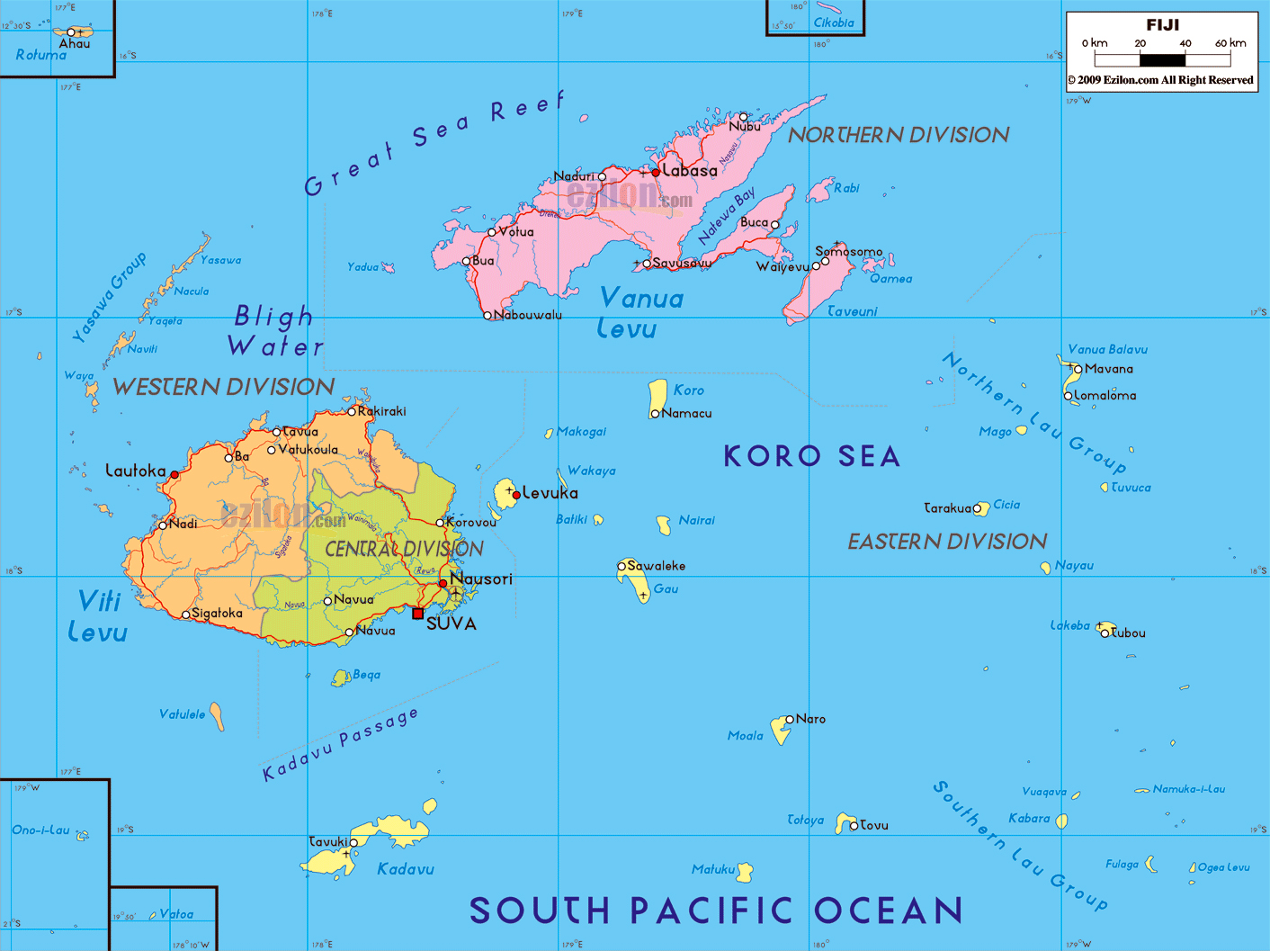 Large Political And Administrative Map Of Fiji With Roads Major Cities 