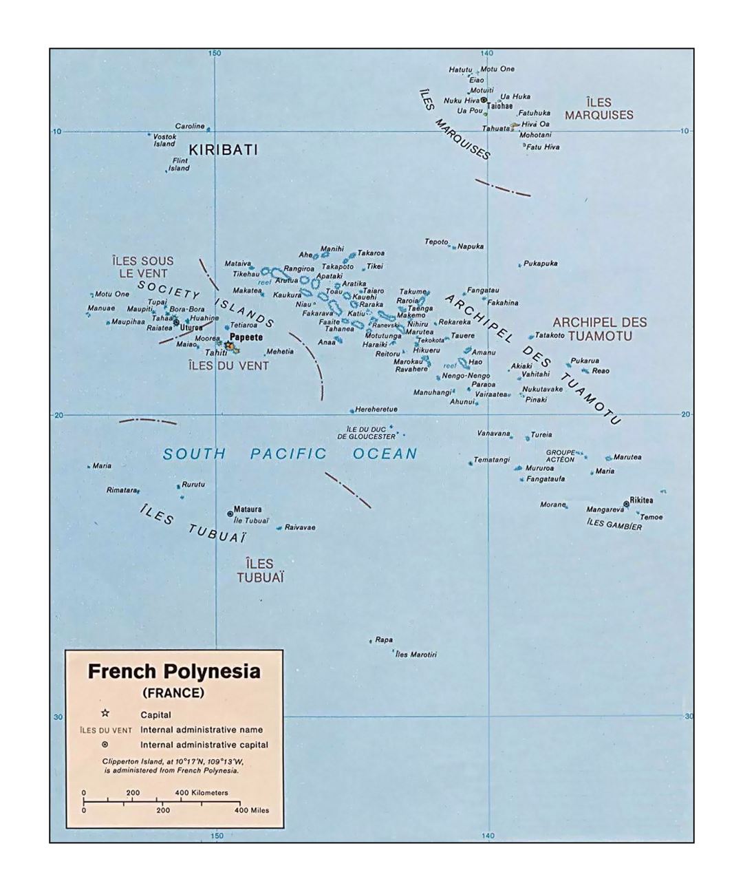 Detailed political map of French Polynesia with large cities