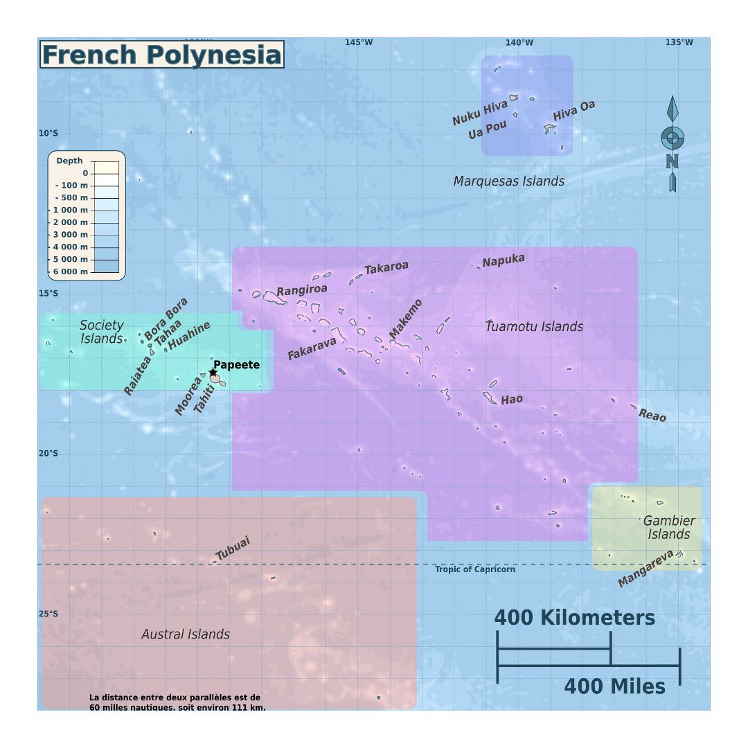 Large regions map of French Polynesia