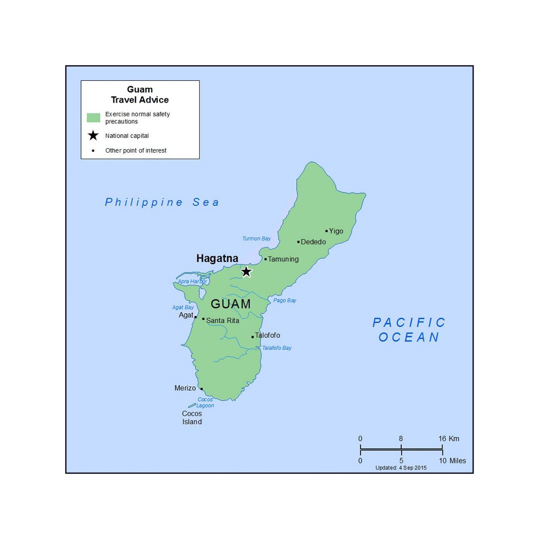 Detailed map of Guam with cities