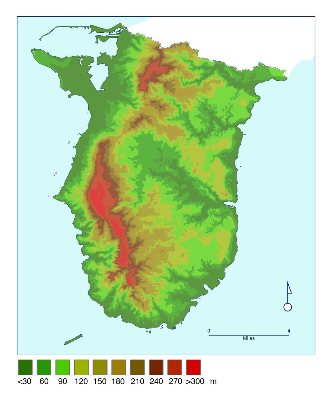 Large detailed elevation map of Southern Guam
