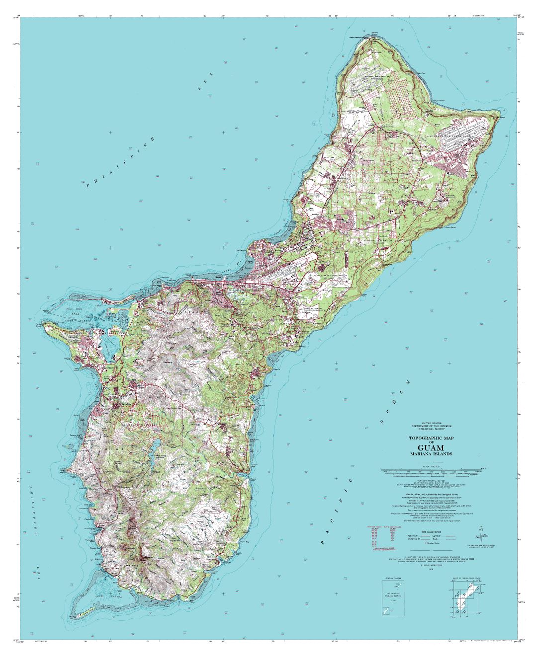 Large scale topographical map of Guam