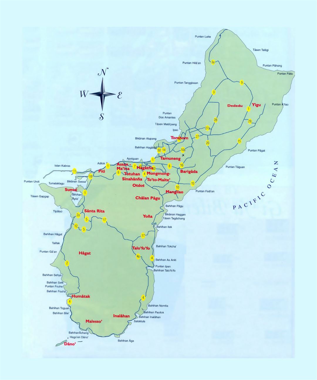 Large tourist map of Guam with other marks