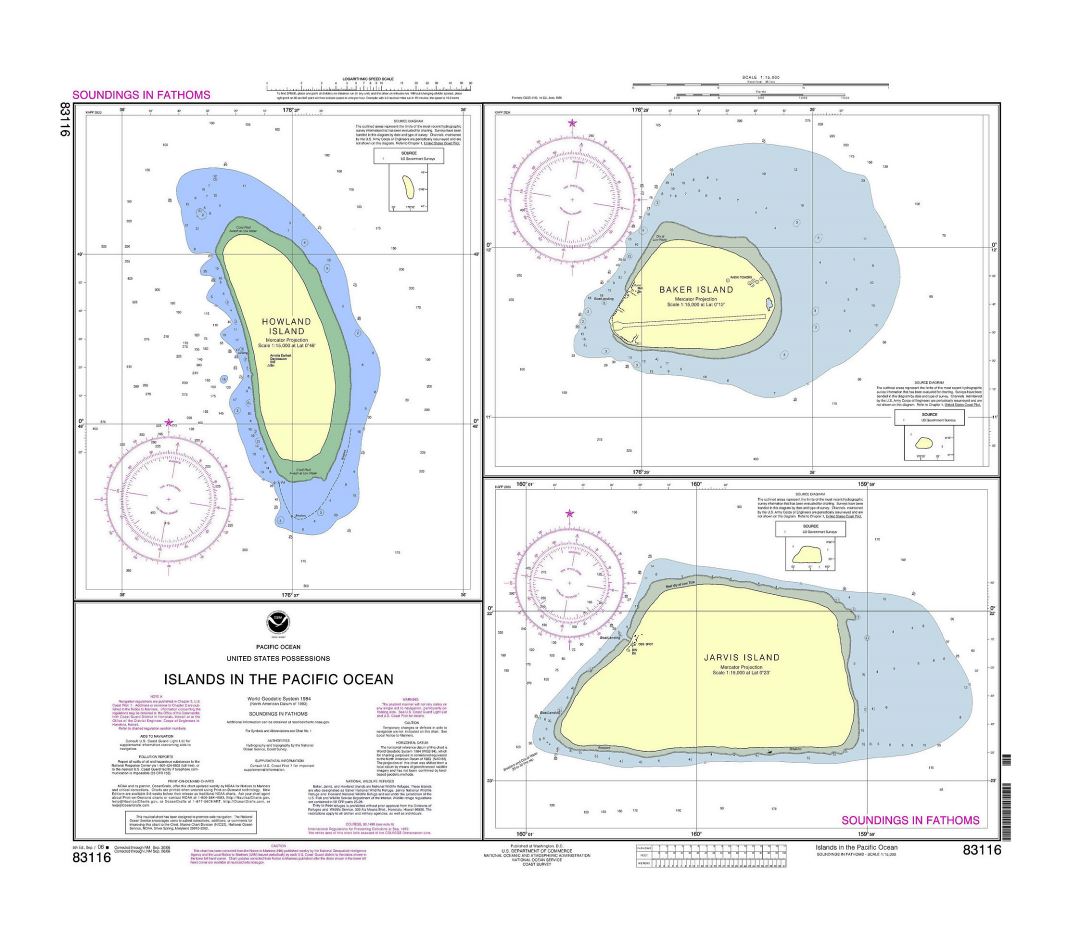 Large map of islands in the Pacific Ocean - Howland Island, Baker Island and Jarvis Island