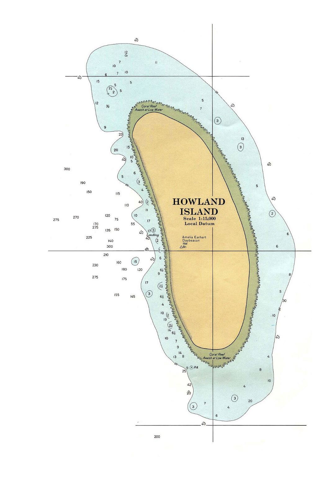 Large topographical map of Howland Island