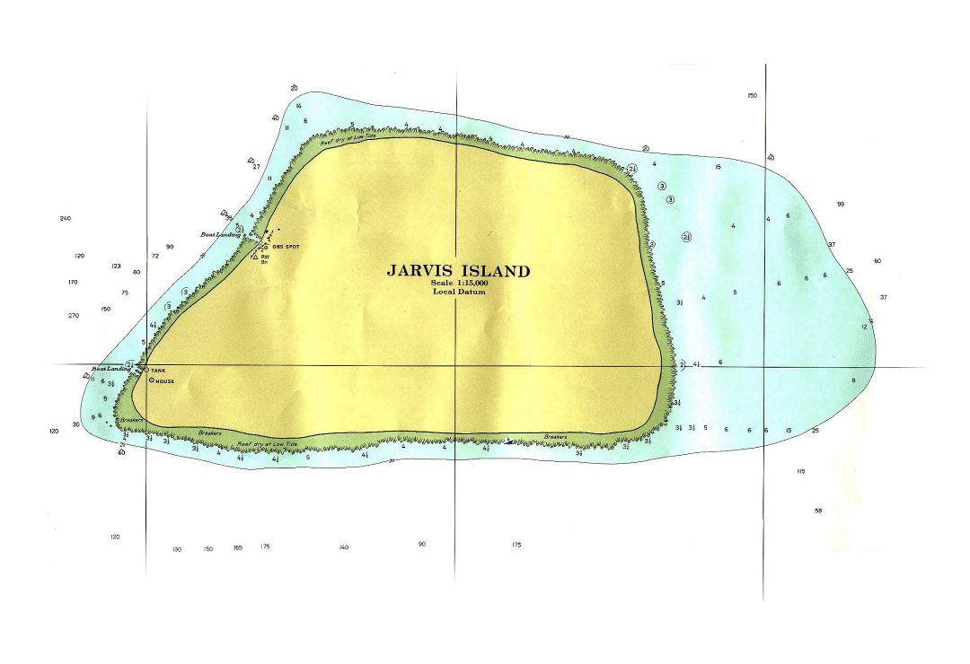Large topographical map of Jarvis Island