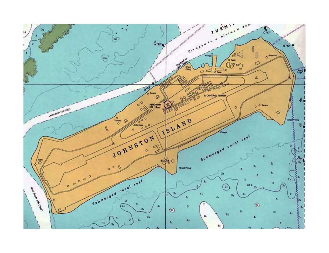 Detailed map of Johnston Atoll with marks of other facilities