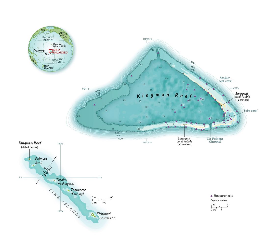 Large map of Kingman Reef with other marks