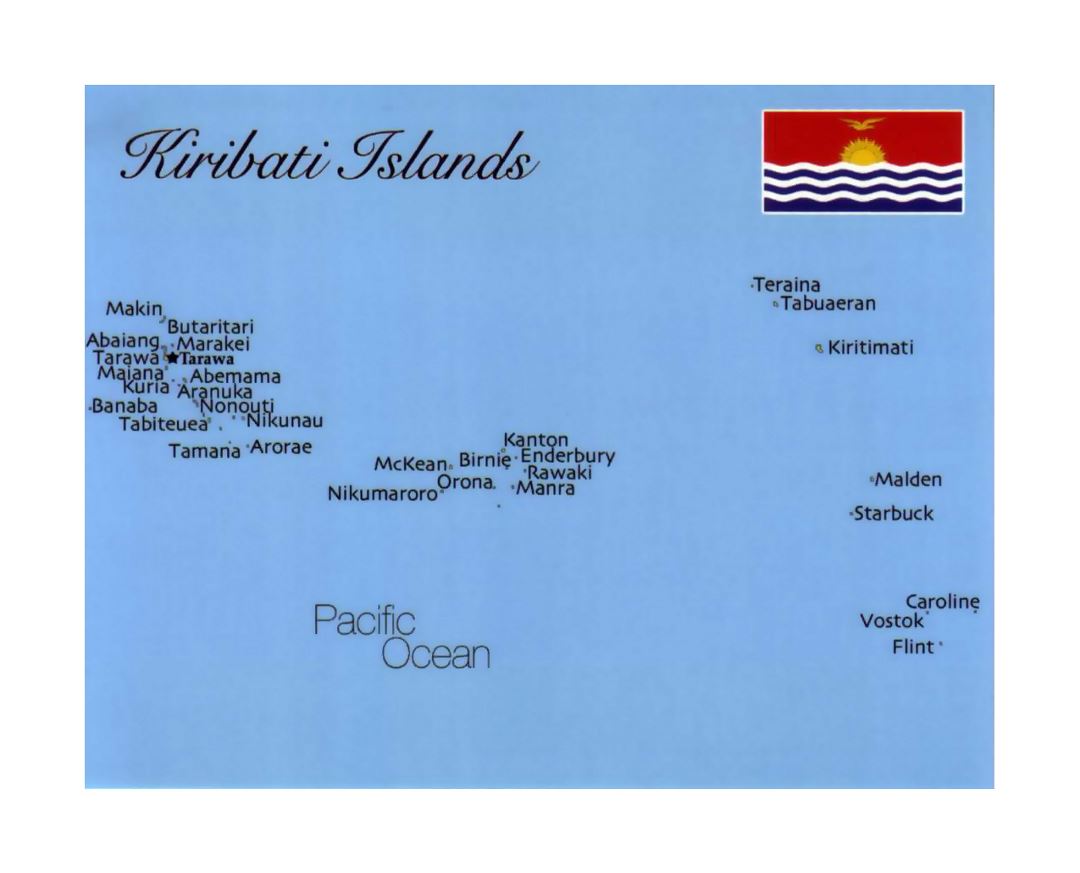Detailed map of Kiribati with flag