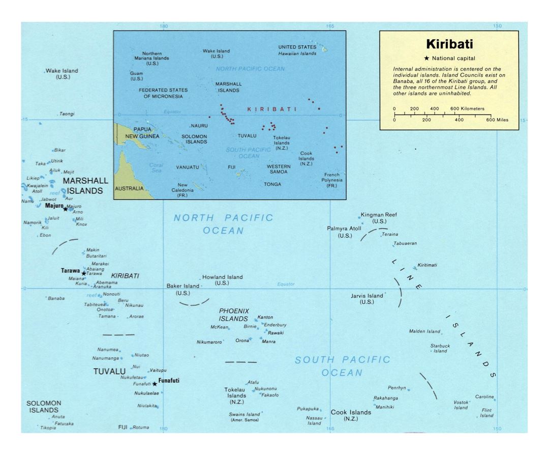 Large detailed political map of Kiribati