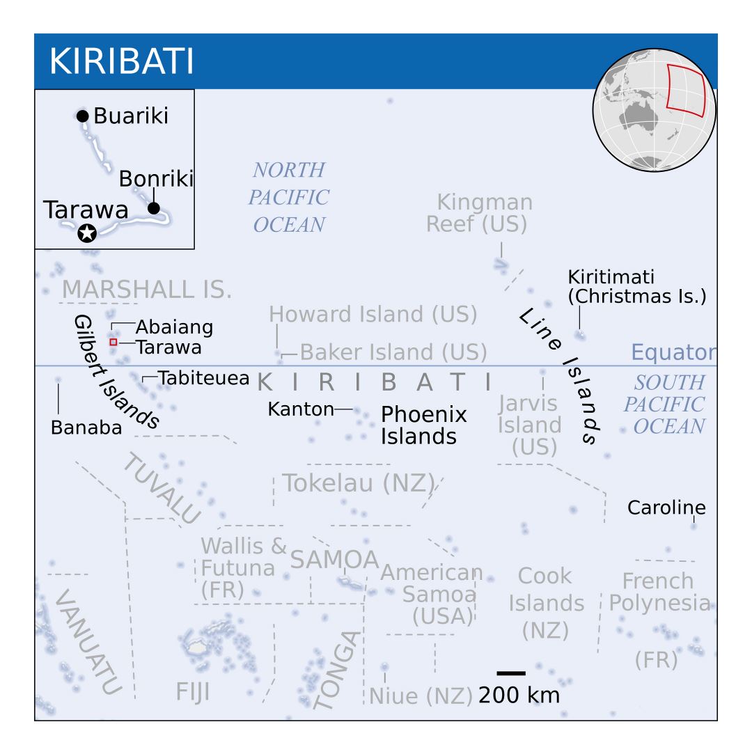 Large detailed political map of Kiribati with other marks