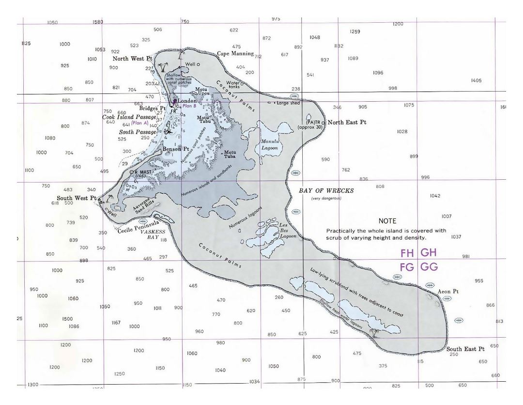 Large nautical map of Kiritimati Island, Kiribati - 1977