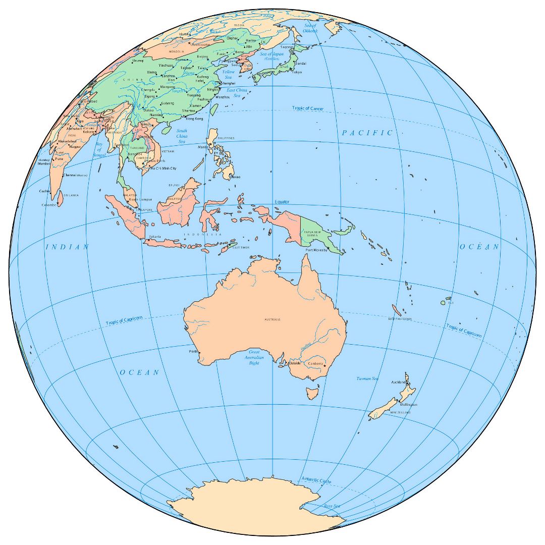 Large political map of Australia and Oceania