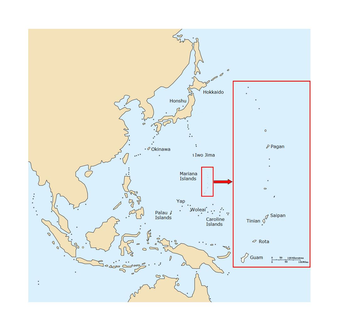 Detailed location map of Mariana Islands