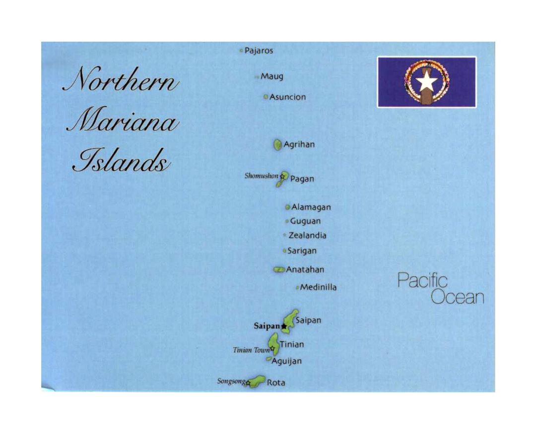 Detailed map of Northern Mariana Islands with flag