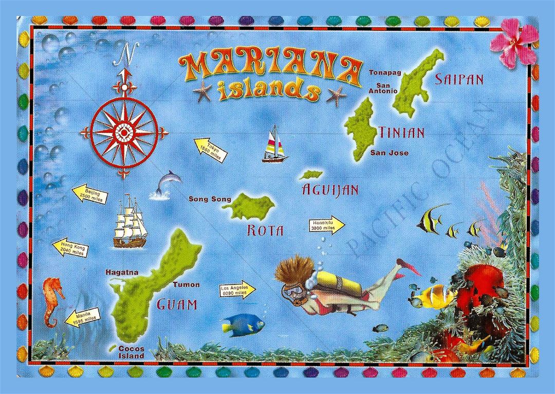 Detailed travel illustrated map of Mariana Islands